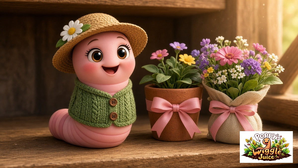 Thank You gift card with Poppy, our AI worm character, and the Poppy's Wiggle Juice logo