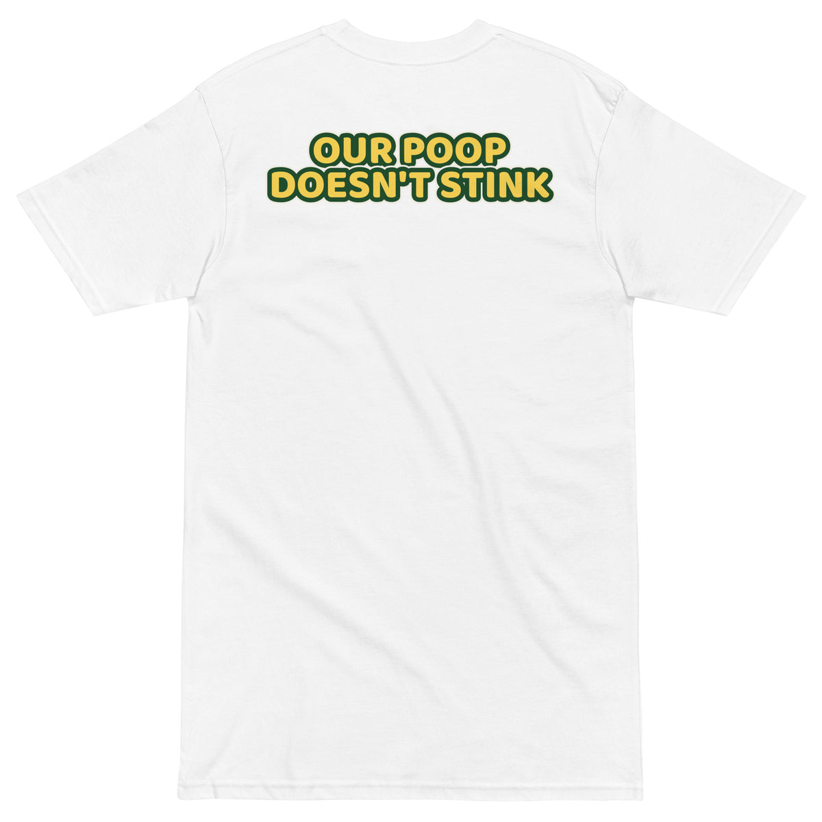 Poppy's Wiggle Juice heavyweight tee in white, back view