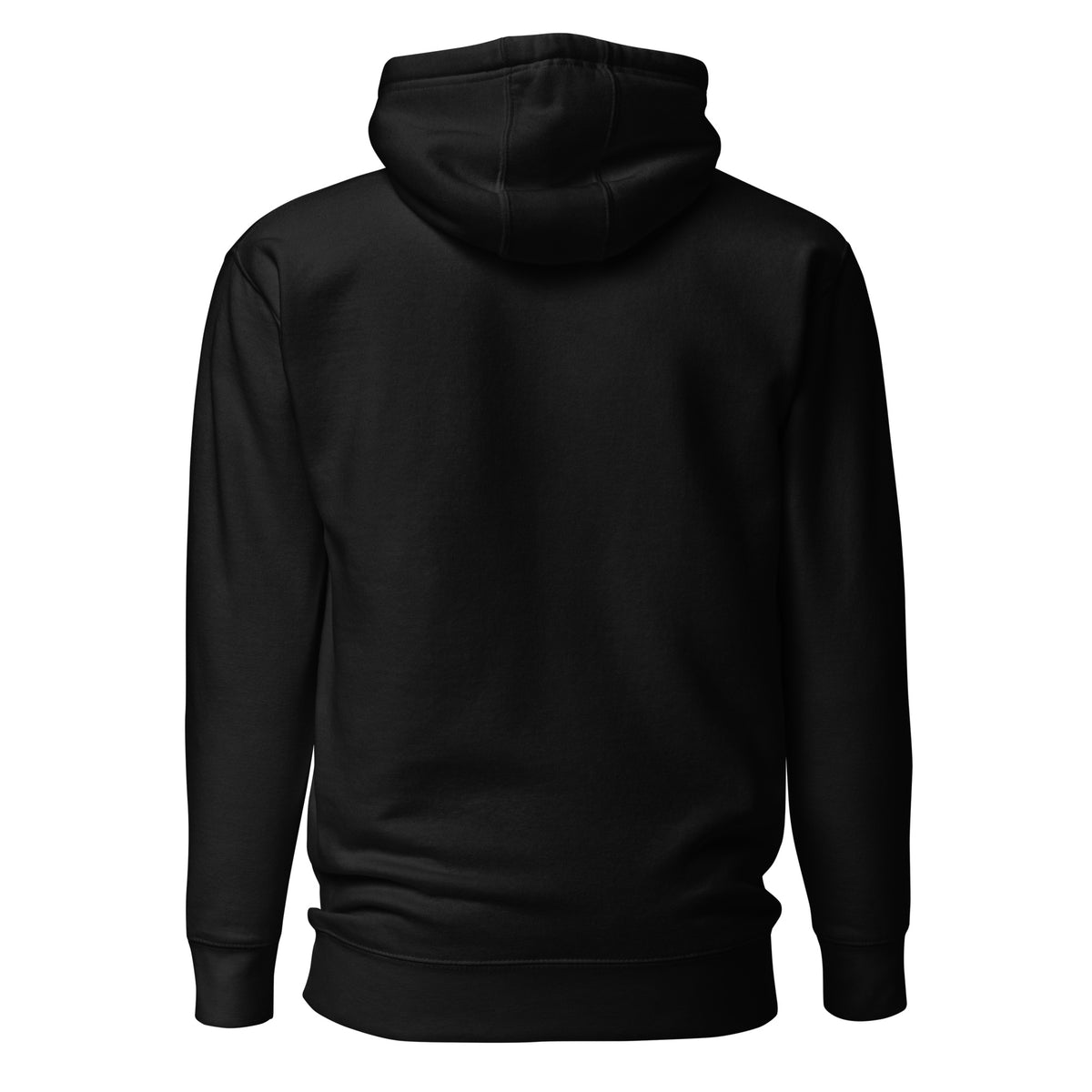 Poppy's Wiggle Juice pullover hoodie in black, back view