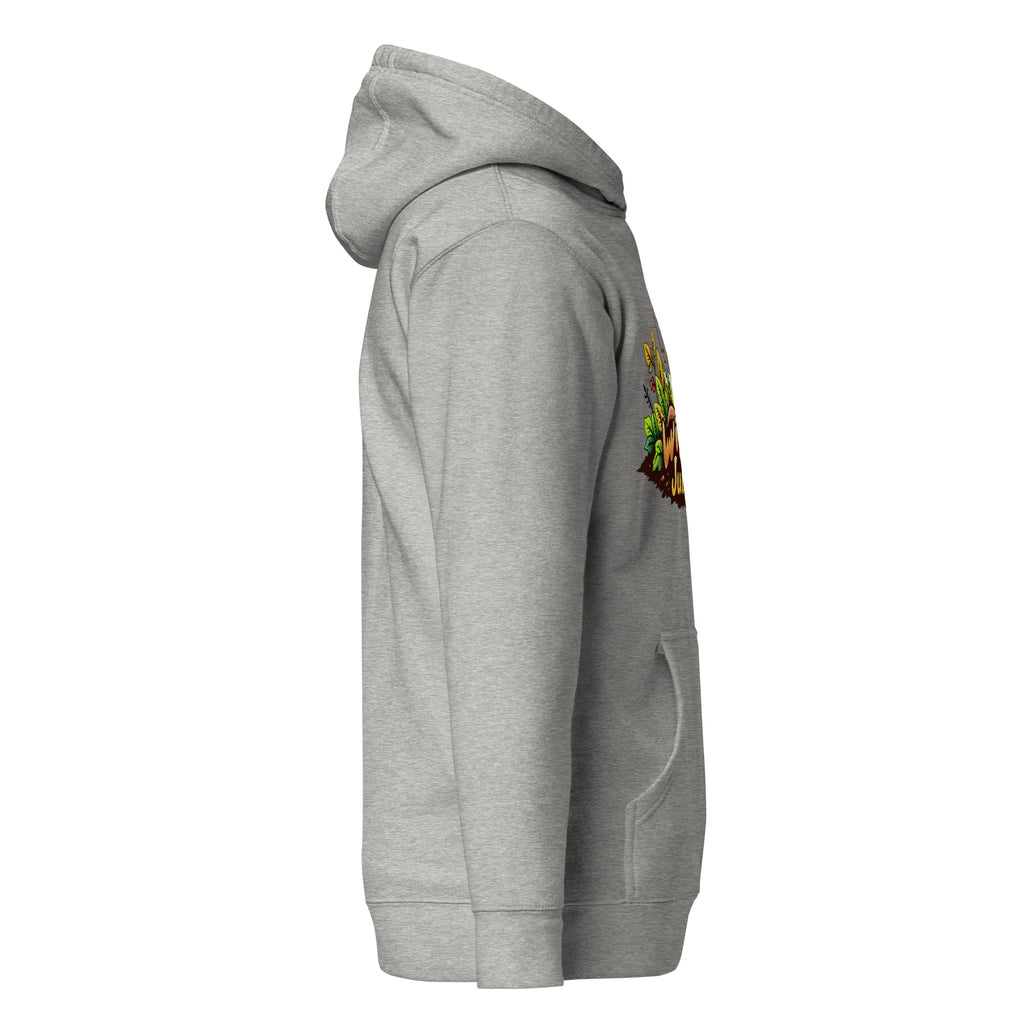 Poppy's Wiggle Juice pullover hoodie in carbon grey, right view
