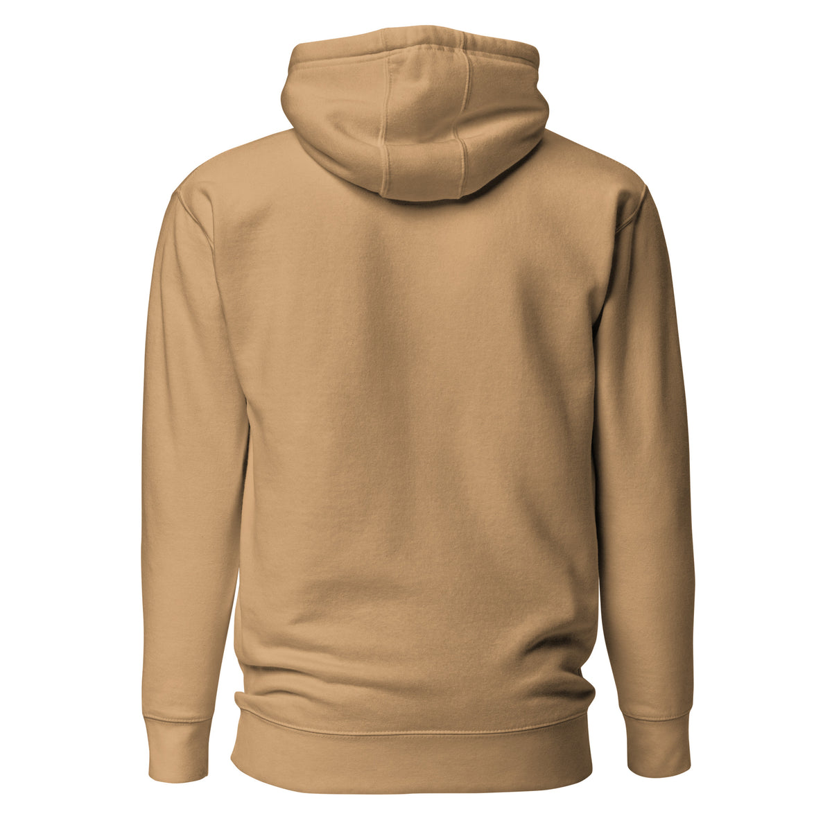 Poppy's Wiggle Juice pullover hoodie in khaki, back view