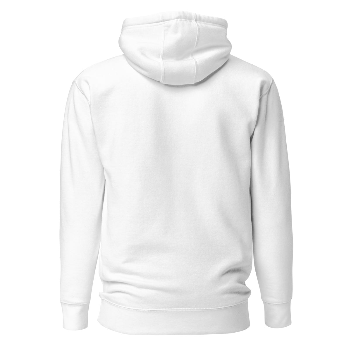 Poppy's Wiggle Juice pullover hoodie in white, back view
