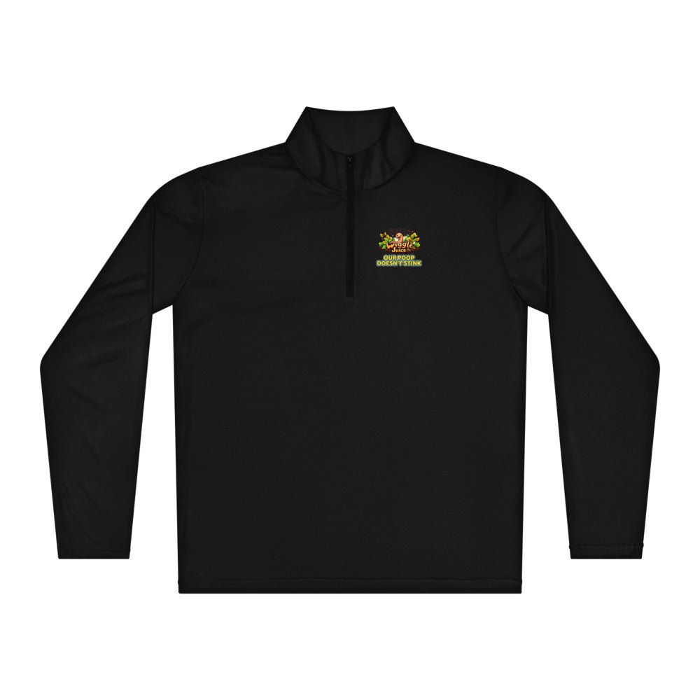 Poppy's Wiggle Juice lightweight quarter-zip pullover in black, back view