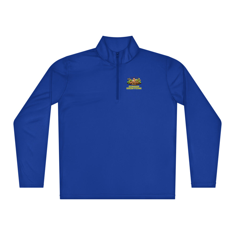Poppy's Wiggle Juice lightweight quarter-zip pullover in true royal, back view